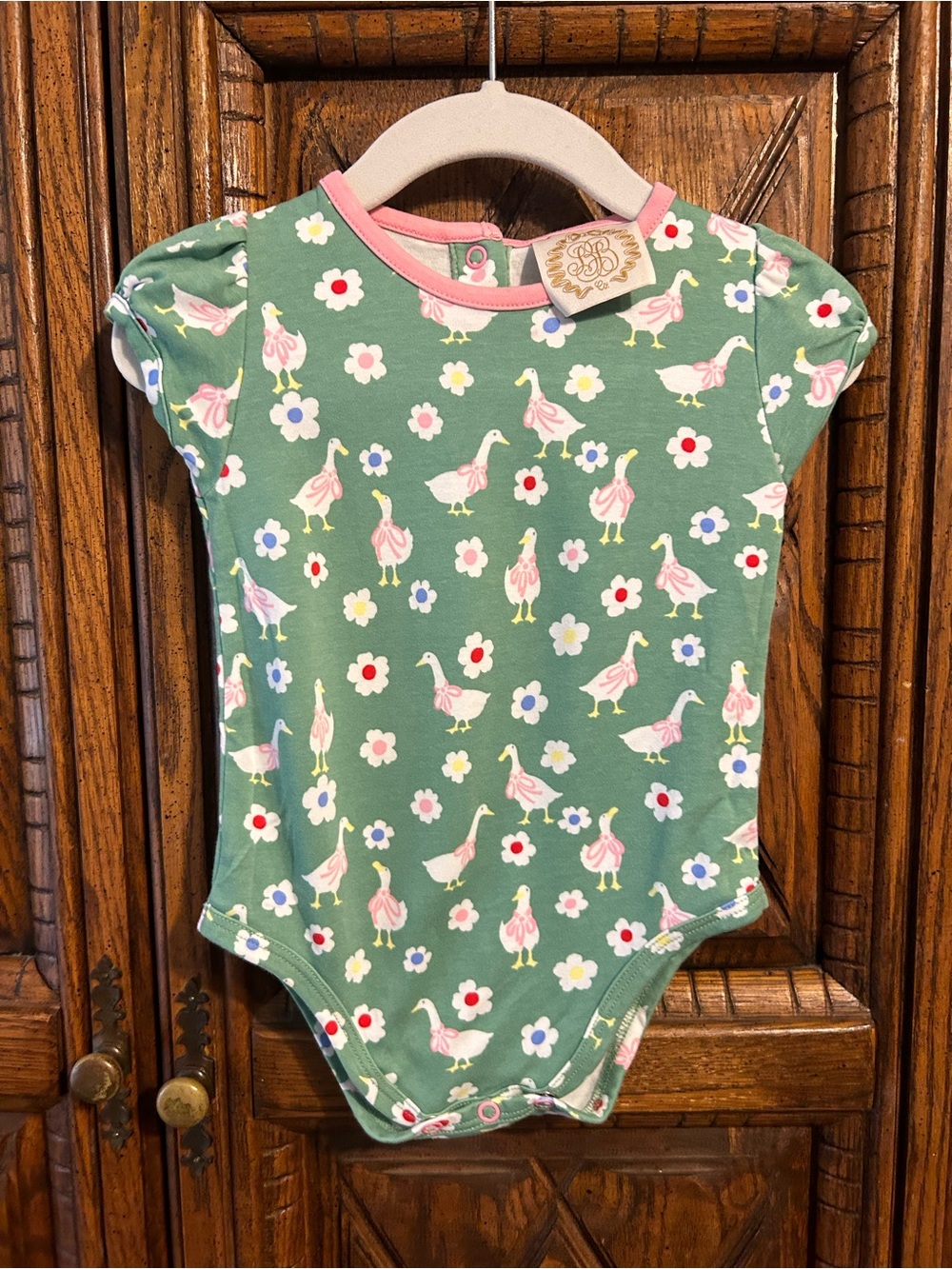 The Beaufort Bonnet Company Green One-Piece with Pink Duck & Multicolor Flowers